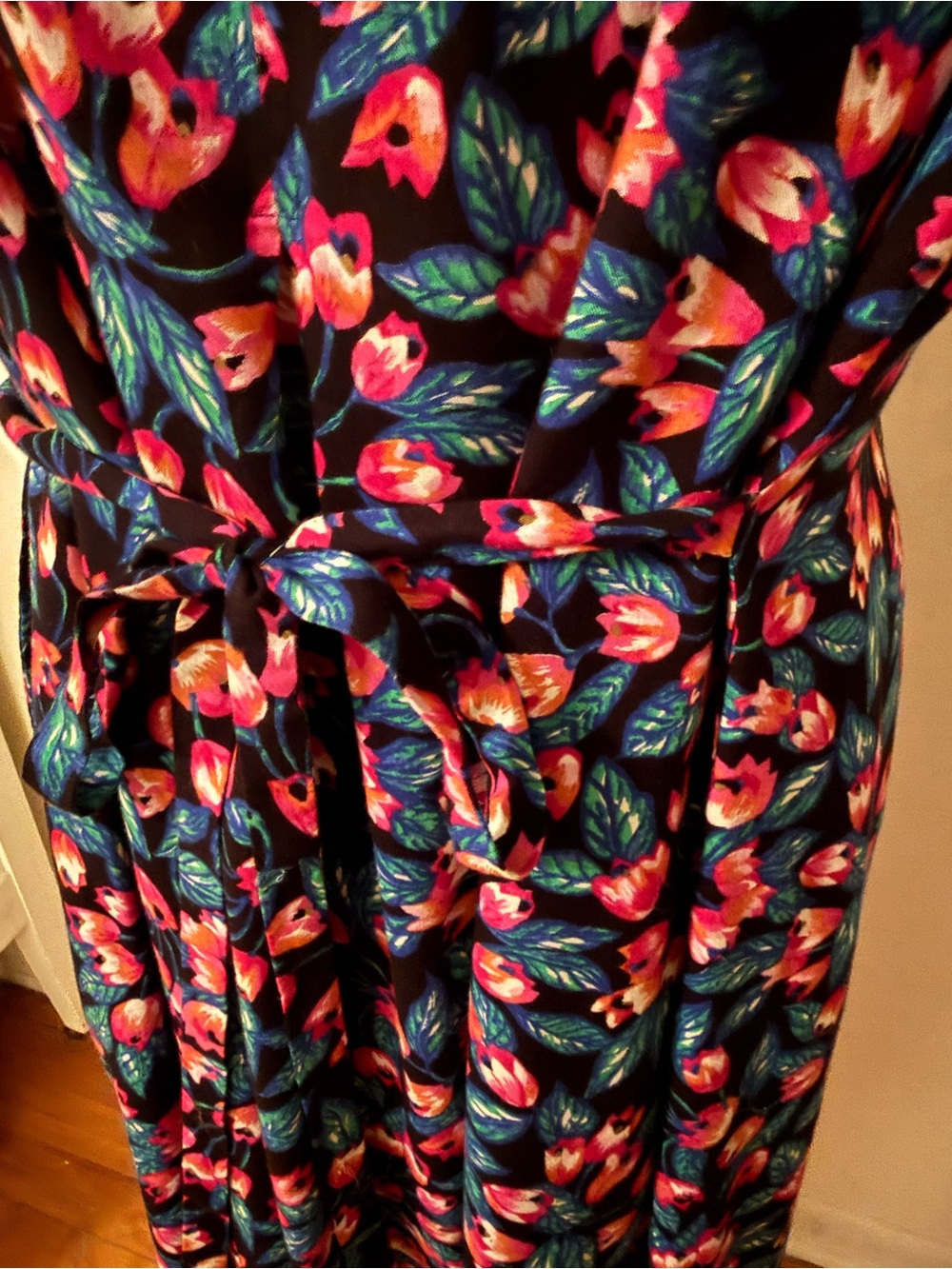 Vintage 80’s Sleeveless Navy Floral Dress with Pink Accents 2x - Picture 3 of 9